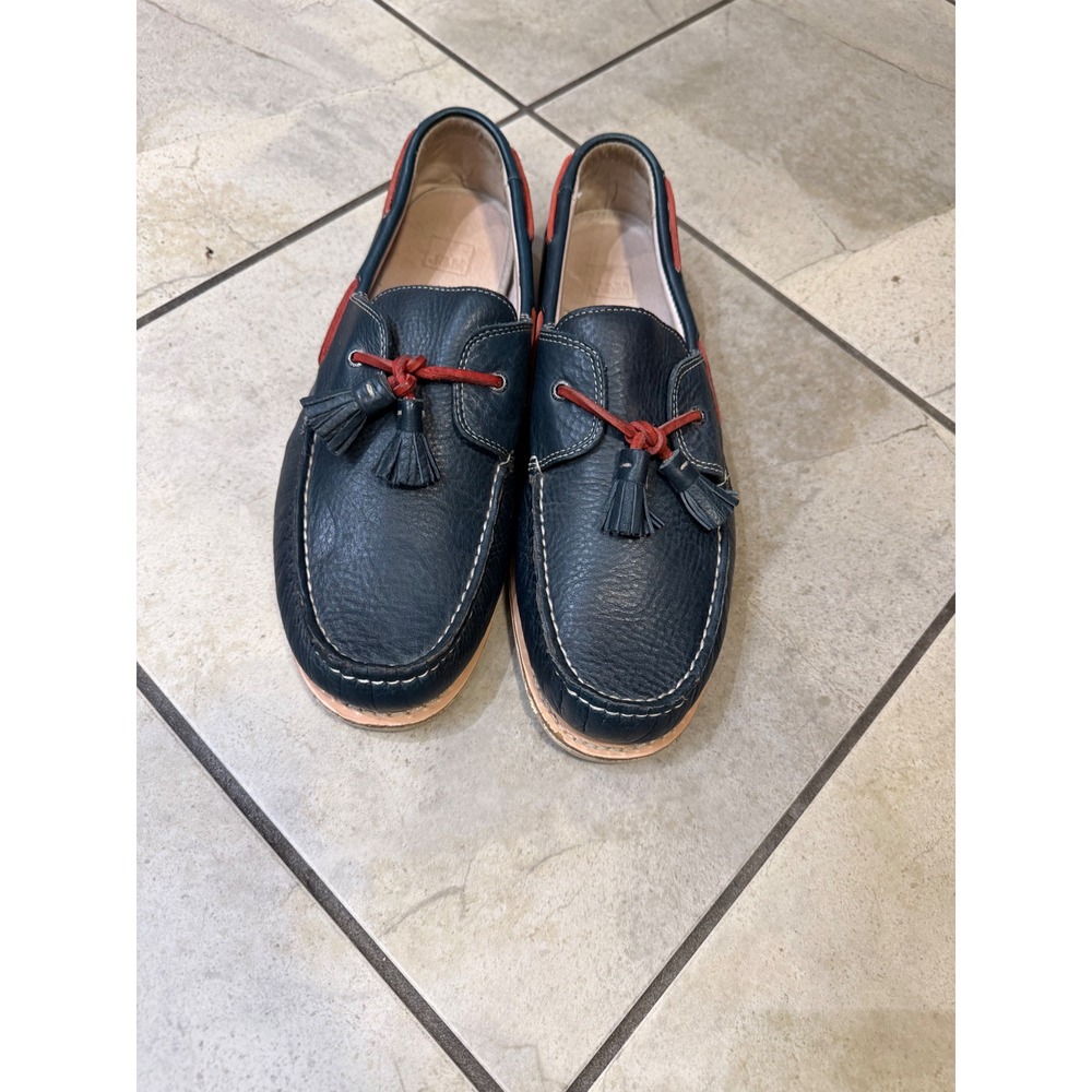 Johnston & Murphy J&M Flex Navy Blue Pebbled Leather Tassel Boat Shoes Mens